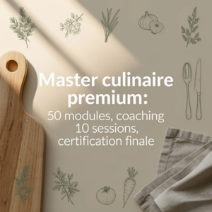 Master culinaire premium : 50 modules, coaching 10 sessions, certification finale