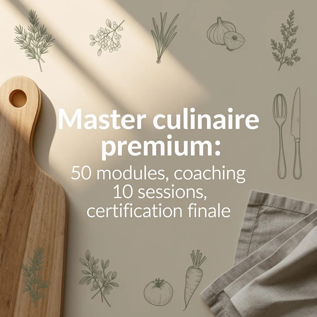 Master culinaire premium : 50 modules, coaching 10 sessions, certification finale